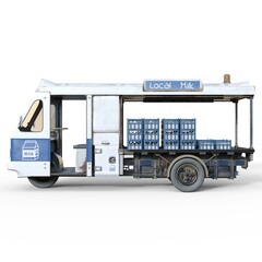3D-illustration of a truck with milk bottles