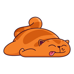 Cute red cat sleeps with his tongue hanging out. Shows the emotions of sleep, good night, fatigue. Cat character hand drawn, sticker, emoticon