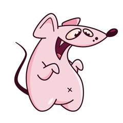 Cute pink mouse. Demonstrates emotions, wow, what a beauty, I want. Mouse character hand drawn style, sticker, emoji