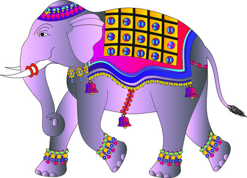 Elephant rendered in Pichwai style. Indian folk art. for a coloring book, textile/ fabric prints, phone case, greeting card. logo, calendar
