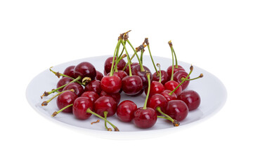 plate with cherries isolated