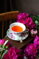 cup of tea and flowers