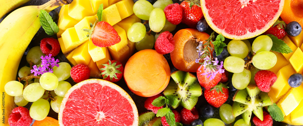 Sticker assortment of healthy raw fruits background