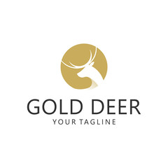 silhouette deer with golden circle logo design