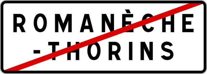 Panneau sortie ville agglomération Romanèche-Thorins / Town exit sign Romanèche-Thorins