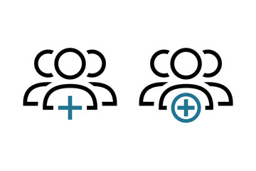 Add user icon. New profile account. Create group symbol. Vector illustration
