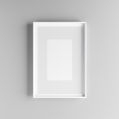 Elegant and minimalistic picture frame with parspartu standing on gray wall