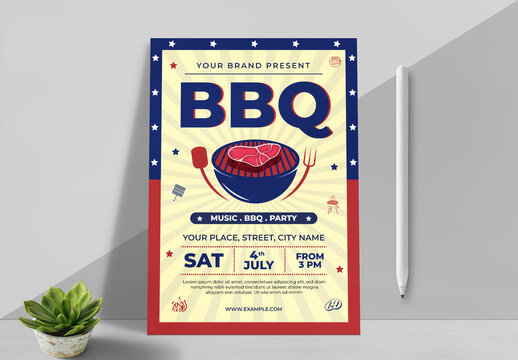 4th of July Flyer Layout with Bbq Illustration