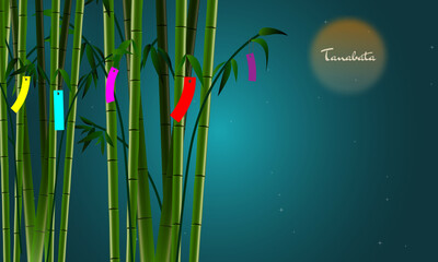Fototapeta na wymiar tanabata festival background vector illustration bamboo and decoration with starry night sky