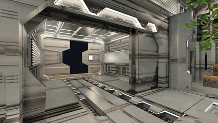 3D-illustration of a future living room in a science fiction starship © Ralf Kraft