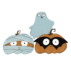 Halloween cartoon illustration. Spooky greeting card design.