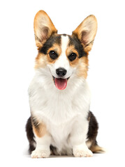 corgi dog with tongue isolated on white background