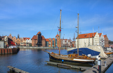 Fototapeta na wymiar Harbor at Motlawa river with old town of Gdansk in Poland