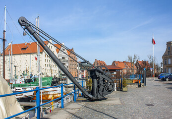 Ancient cargo crane in port of Gdansk, Poland