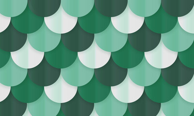 Vector background seamless pattern, simple fish scale shapes with shadow, green tones
