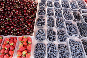 Fruits and berries are sold at the market