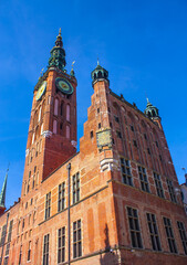 Fototapeta na wymiar Main Town Hall on Dluga Street in Gdansk, Poland