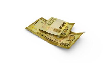 3D rendering of Double 5000 Sri Lankan rupee notes isolated on white background