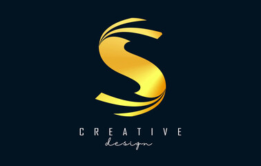 Fototapeta na wymiar Creative golden letter S logo with leading lines and road concept design. Letter S with geometric design.