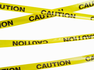 Carefully! Set of yellow plastic warning tapes with inscription. Abstract warning for police...