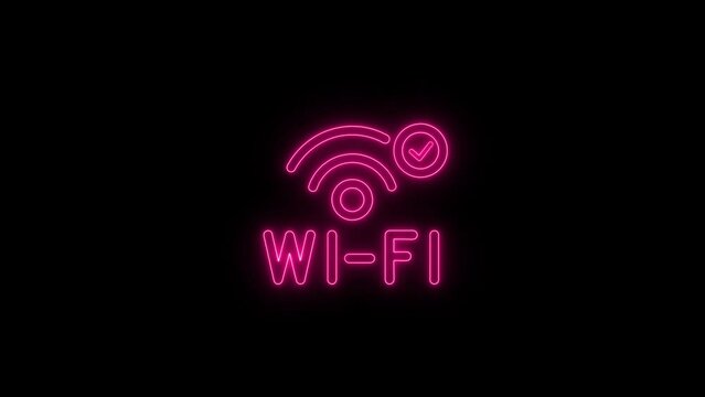 wi fi icon with dynamic pink neon lines on a black background.

