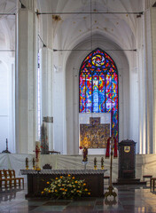 Interior of St. Mary's Basilica in Gdansk, Poland