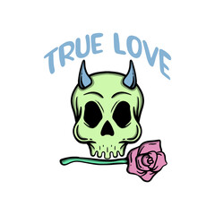 hand drawn skull true love illustration for tshirt jacket hoodie can be used for stickers logo etc