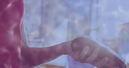 Animatio of financial data processing over people using payment terminal - Powered by Adobe