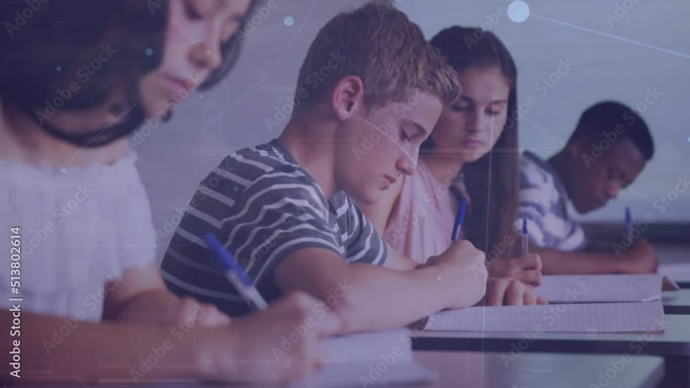 Poster animation of data processing over diverse students writing