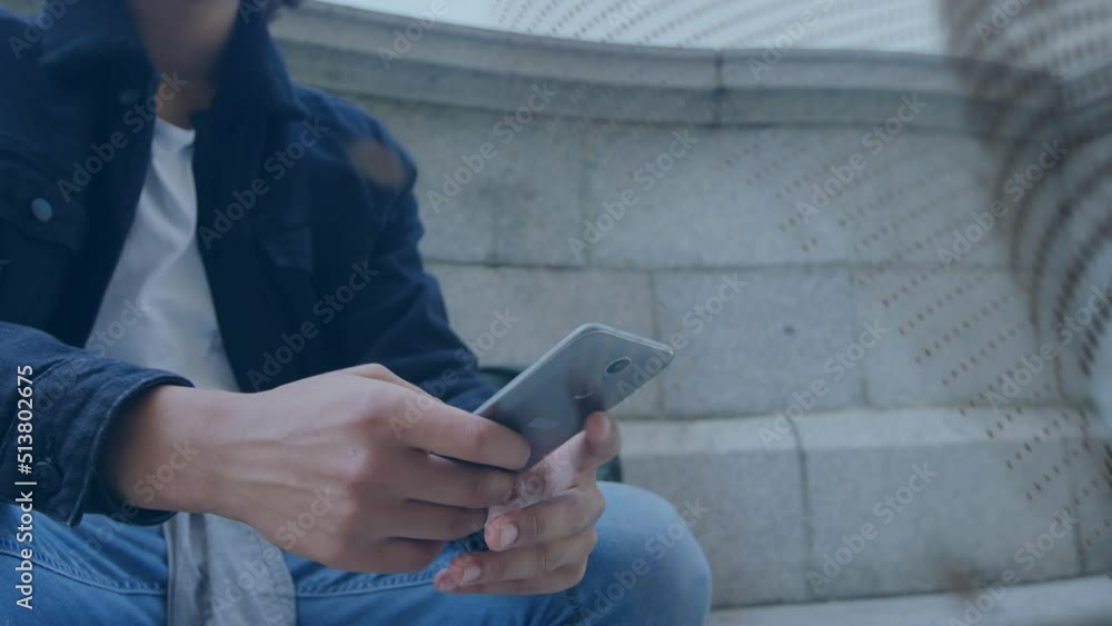 Poster animation of data processing over caucasian man using smartphone