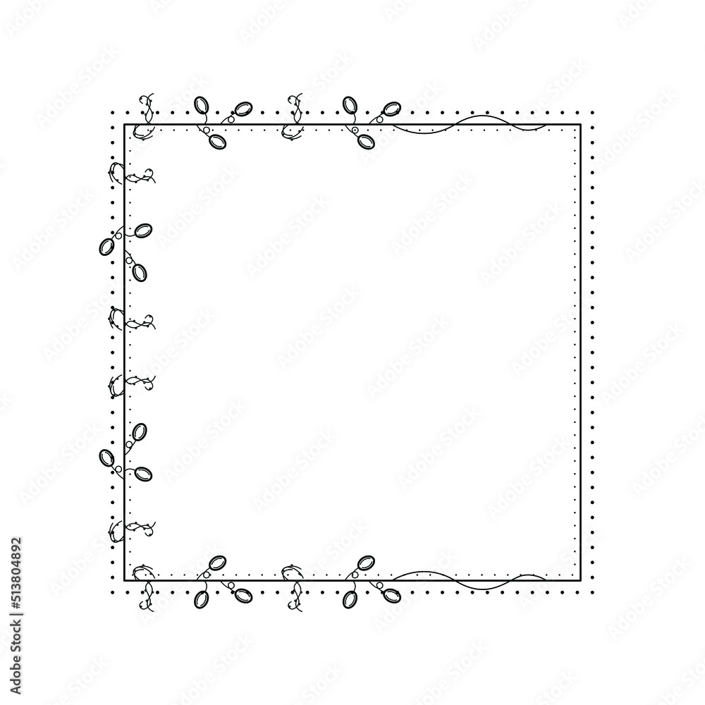 Poster abstract black simple line square with leaf leaves frame flowers doodle outline element vector desig