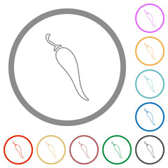 Chili pepper outline flat icons with outlines