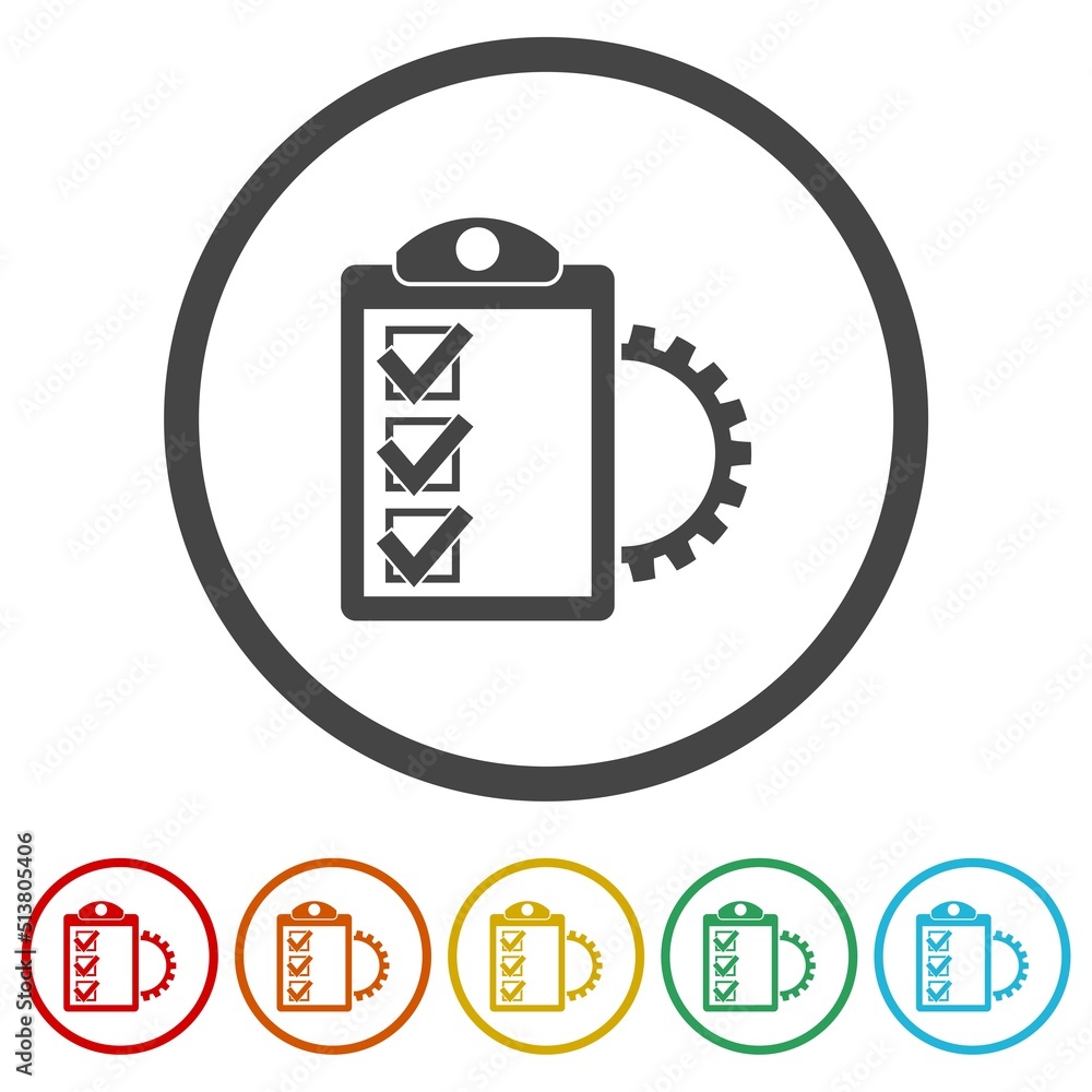 Poster project management icons in color circle buttons