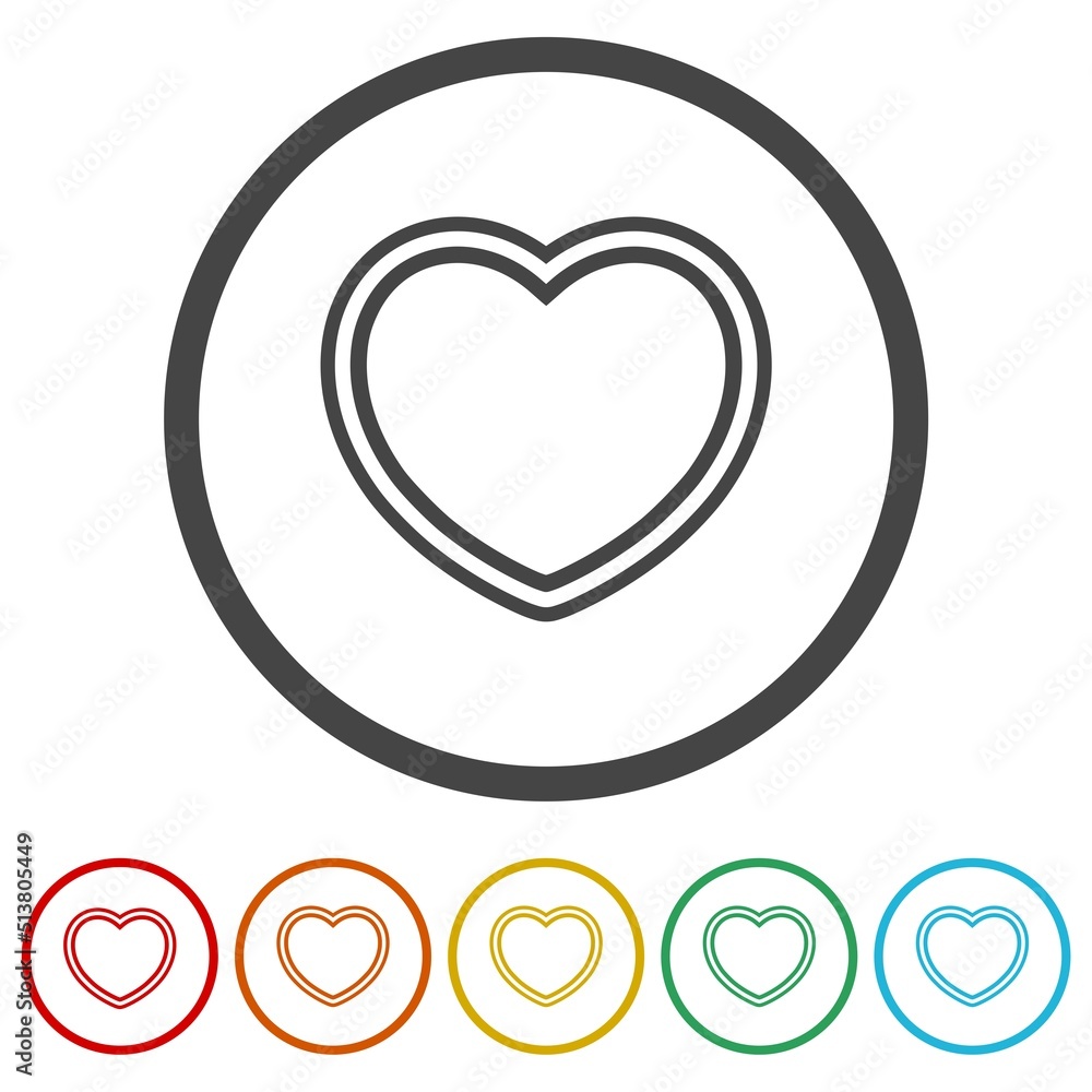 Poster heart icons in color circle buttons