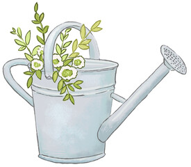Garden watering can with flowers - 513806479