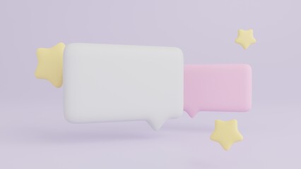 Pastel speech bubble and star icon, 3D rendering concept