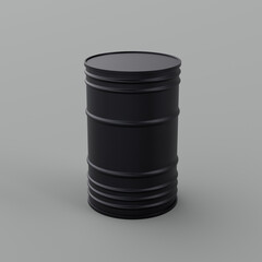 Black barrel on a light background - black canister, can, oil, petroleum