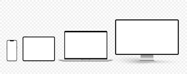 Fototapeta A set of isolated smart devices with blank screen: smartphone, tablet, laptop and desktop. Stock royalty free vector illustration obraz