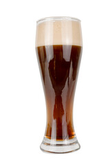 glass glass with foaming beer, isolated on a white background
