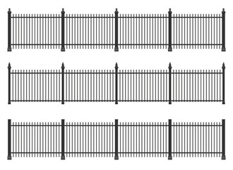 Realistic steel fence set vector illustration isolated on white