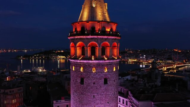 Aerial view of Galata Tower in Istanbul. 4K Footage in Turkey