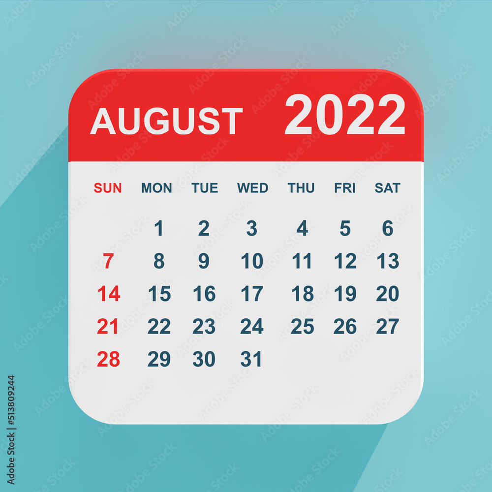Poster flat icon calendar august 2022. 3d rendering