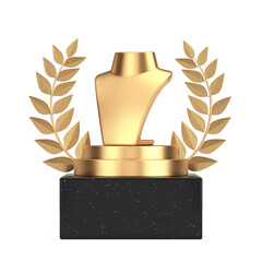 Winner Award Cube Gold Laurel Wreath Podium, Stage or Pedestal with Golden Jewelry Necklace Dummy Stand Mannequin Display. 3d Rendering