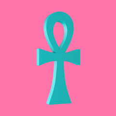 Blue Egyptian Cross Ankh Key of Life in Duotone Style. 3d Rendering