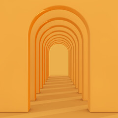 Architecture Interior Empty Yellow Walls Arched Pass. 3d Rendering