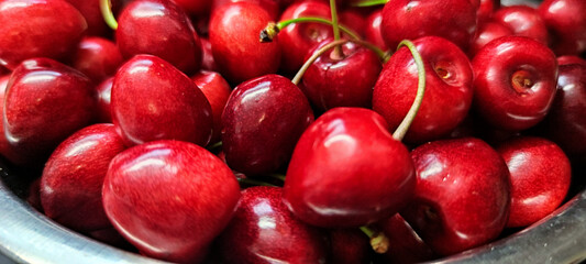 Detailed View of cherries, Cherry tree. Fresh organic berries. Fruit background, photo