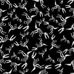 Seamless funny dinosaurs skeleton on black