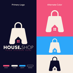simple minimalist house shopping bag logo design