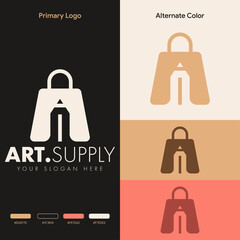 simple minimalist pencil shopping bag logo design