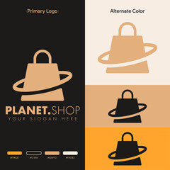 simple minimalist planet shopping bag logo design